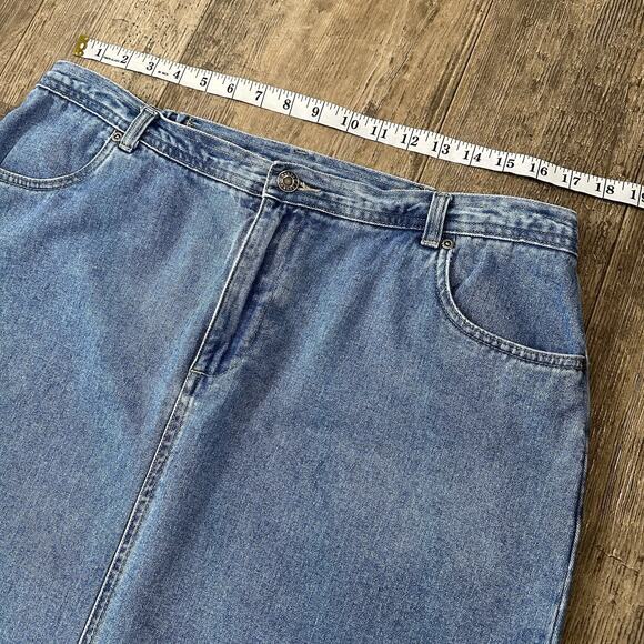 CJ Banks Denim Skirt Size 14 W Blue Jean Long Modest Maxi Back Slit 35x34 - Picture 3 of 9